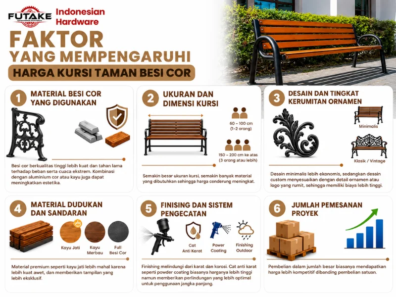infografis faktor yang dapat mempengaruhi harga kursi taman besi cor