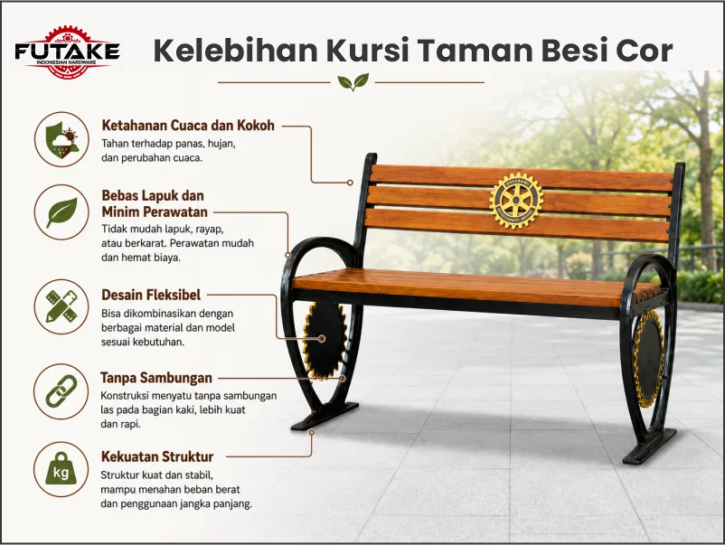 Perbandingan kursi taman besi cor dengan kursi taman material lain pada area outdoor