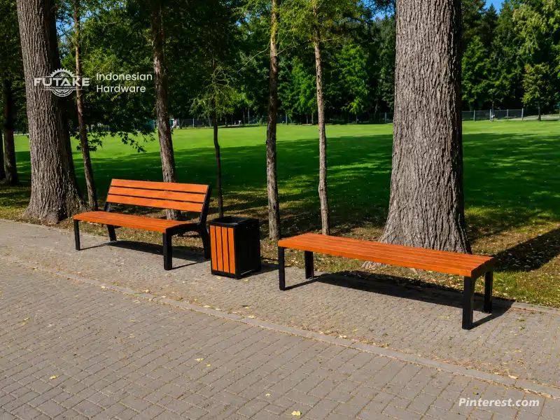 kursi di taman dengan bahan besi cor di outdoor
