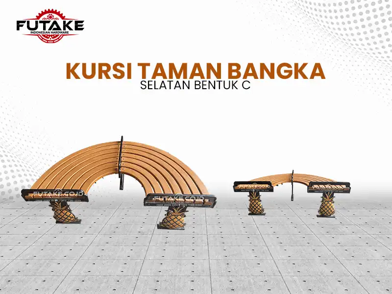 Kursi taman Bangka Selatan bentuk C berbahan besi cor dengan desain unik