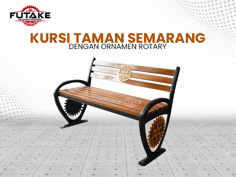 Kursi taman Semarang dengan ornamen Rotary berbahan besi cor berkualitas.